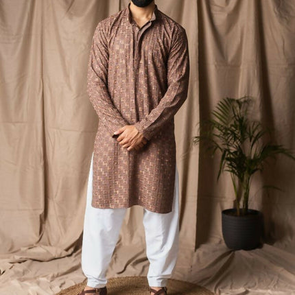 Brown Rayon Thread Embroidery Work Kurta Set - Mahotsav