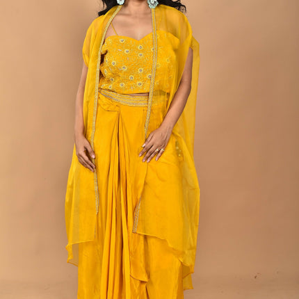 Morchari Women Hand Embroidery Crop Top-Yellow