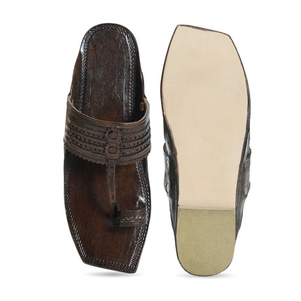 Stepsoft Men'S Designer Kolhapuri Chappal | Brown Handcrafted Ethnic Leather Footwear