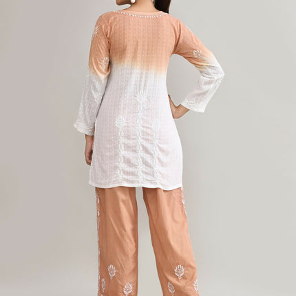 Joban Fashion Womens Cotton ChikanKari Brown Cord set