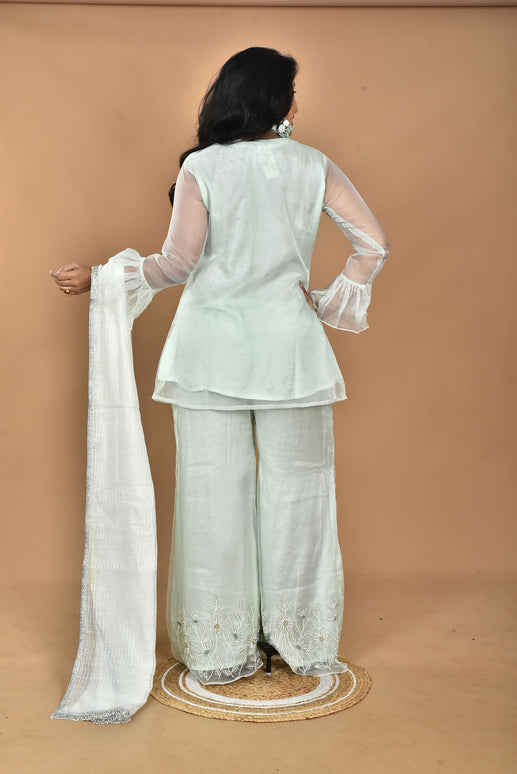 Morchari Women And Hand Embroidery Palazzo Set-Green