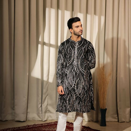 Black Viscose Designer Embroidery Work Kurta Set - Mahotsav