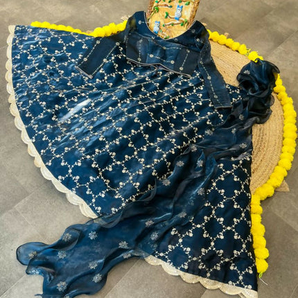 Aastha Fashion Rama Heavy Jimmy Choo Heavy Embroidery Zari +Sequence + Coding Lace Semi Stitched Wedding Wear Lehenga Choli