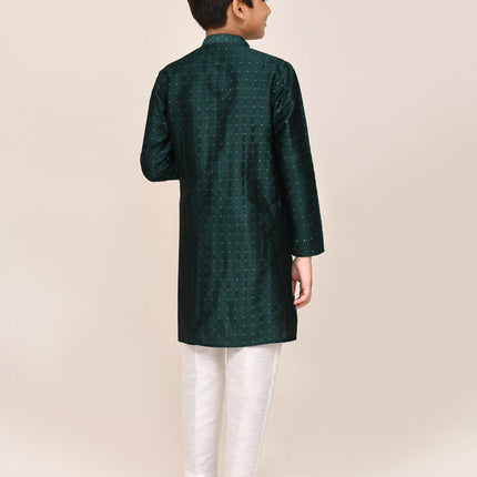 Joban Fashion Jacquard Silk Bottle Green Kurta With Straight Fit Pant