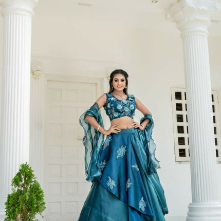 Aastha Fashion Rama Jimmy Choo Heavy Embroidery Zari + Thread + Sequence Work Semi Stitched Wedding Wear Lehenga Choli