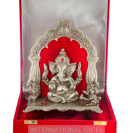 International Gift Silver-Plated Oxidized Finish Ganesha Idol