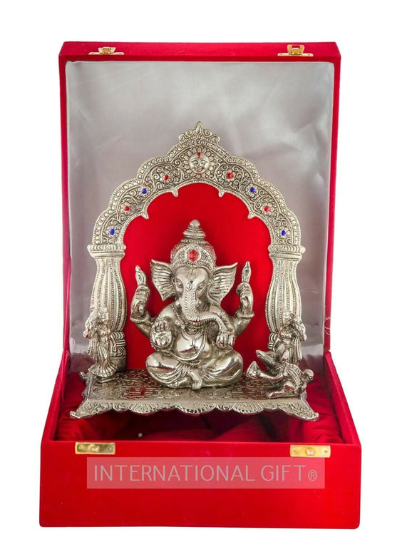 International Gift Silver-Plated Oxidized Finish Ganesha Idol