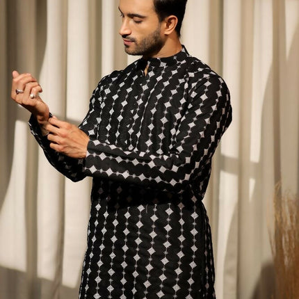 Black Viscose Designer Embroidery Work Kurta Set - Mahotsav