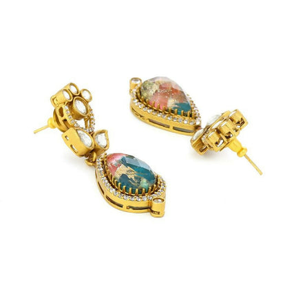 Natural Stones Antique Finish Earrings and Necklace set - Ruby Raang