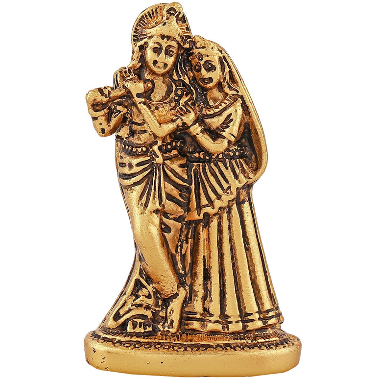 Estele Gold-Polished Devotional Shree Radha Krishna Idol for Home/Car Decor