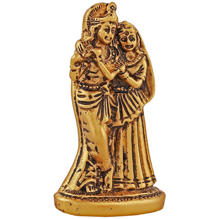 Estele Gold-Polished Devotional Shree Radha Krishna Idol for Home/Car Decor