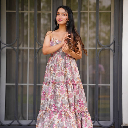 Rivasha fashion Women Rayon Floral Printed Anarkali Gown - MultiColor