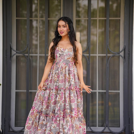 Rivasha fashion Women Rayon Floral Printed Anarkali Gown - MultiColor