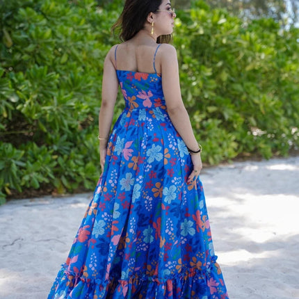 Rivasha fashion Women Rayon Floral Printed Anarkali Gown - Blue