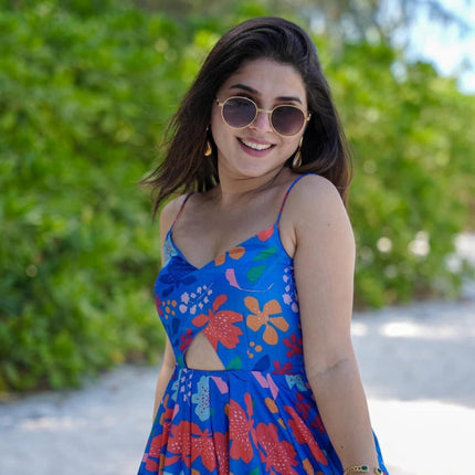 Rivasha fashion Women Rayon Floral Printed Anarkali Gown - Blue