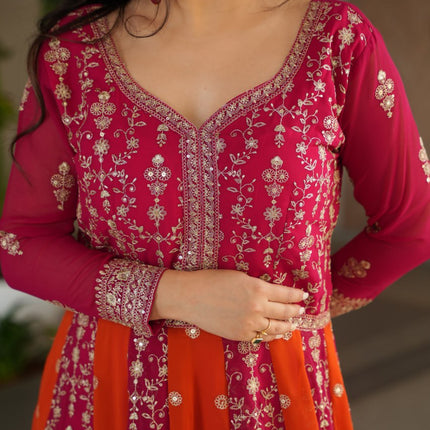 Rivasha Fashion Women Faux Blooming with Rich Zari & Sequins Embroidered Work Gown With Dupatta - MultiColor