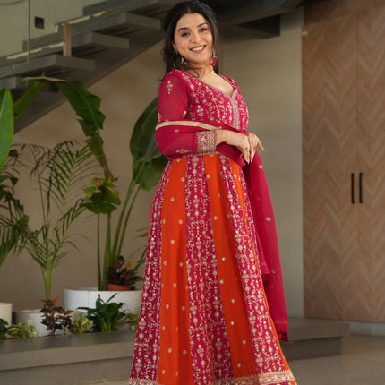 Rivasha Fashion Women Faux Blooming with Rich Zari & Sequins Embroidered Work Gown With Dupatta - MultiColor