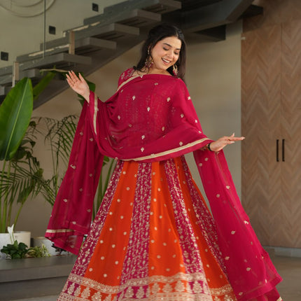 Rivasha Fashion Women Faux Blooming with Rich Zari & Sequins Embroidered Work Gown With Dupatta - MultiColor