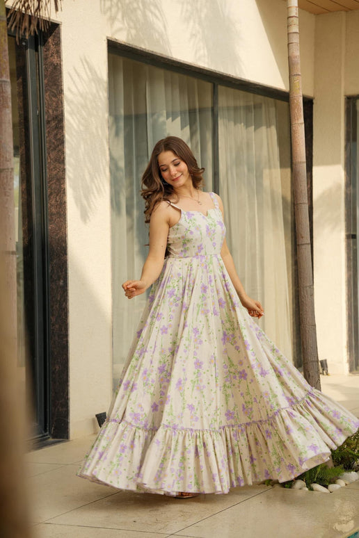 Rivasha Fashion Women Rayon Floral Print Anarkali Gown - MultiColor