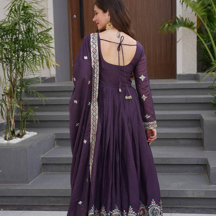 Rivasha Fashion Women Heavy Diamond Silk Anarkali Gown With Dupatta - Blue