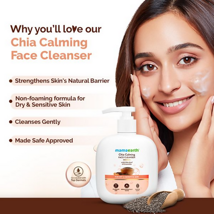 Mamaearth Chia Calming Face Cleanser with Chia Seed & Ceramides for Dry & Sensitive Skin