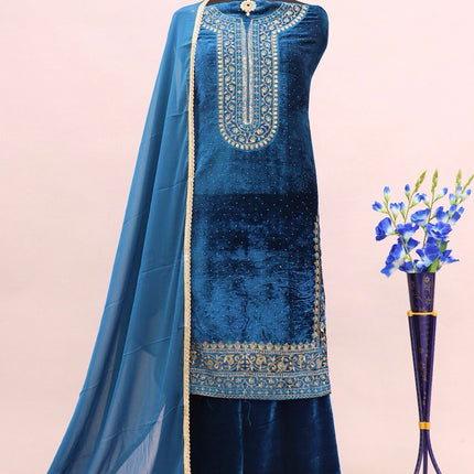 Lorenvalley Fashion Women Rama Velvet Embroidered Salwar Suit Material