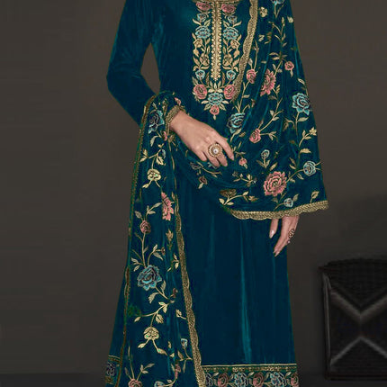 Lorenvalley Fashion Women Rama Velvet Embroidered Salwar Suit Material