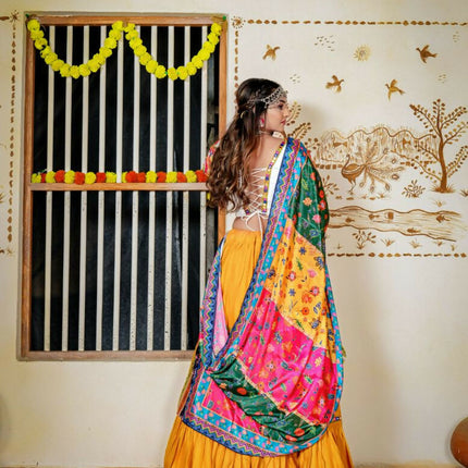 Aastha Fashion Yellow Rayon Ready Mirror Lace Semi Stitched Wedding Wear Lehenga Choli