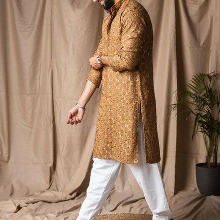Occur Yellow Rayon Thread Embroidery Work Kurta Set - Mahotsav