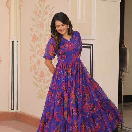 Aastha Fashion Purple Faux Georgette Printed Party Wear Designer Gown