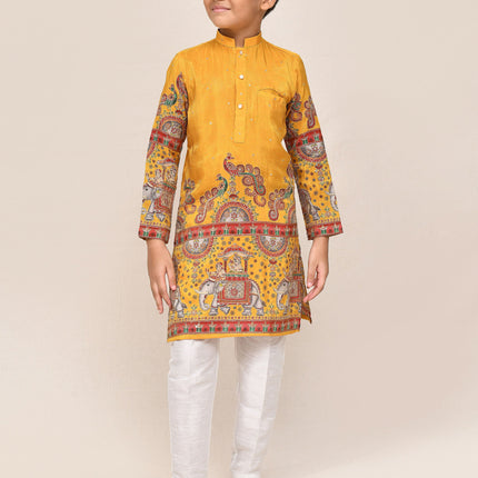 Joban Fashion Silk Yellow Kurta With Straight Fit Pant
