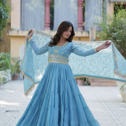 Aastha Fashion Sky Star Georgette Embroidery Party Wear Designer Gown