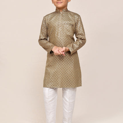 Joban Fashion Satin Cotton Gold Kurta With Straight Fit Pant