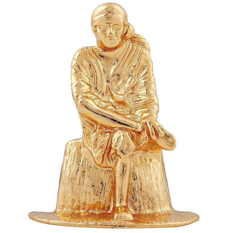 Estele Gold-Polished Divine Sirdi Sai Baba Idol with Sitting Position for Pooja/Gifts/Car decor