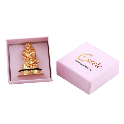 Estele Gold-Polished Divine Sirdi Sai Baba Idol with Sitting Position for Pooja/Gifts/Car decor