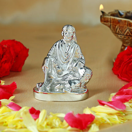 Estele Rhodium Plated Sirdi Wale Sai Baba Idol for Home/Car decor