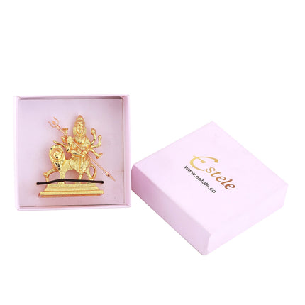 Estele Gold-Polished Durga Ma Idol with sitting on lion for Pooja & Car decor
