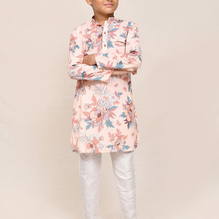 Joban Fashion Cotton Silk Peach Kurta With Straight Fit Pant