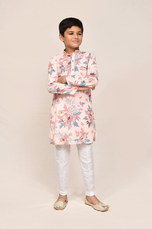 Joban Fashion Cotton Silk Peach Kurta With Straight Fit Pant