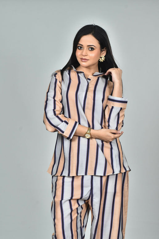 Morchari Digital Print Semi Muslin Co-Ord Set Top & Trouser-Multicolor