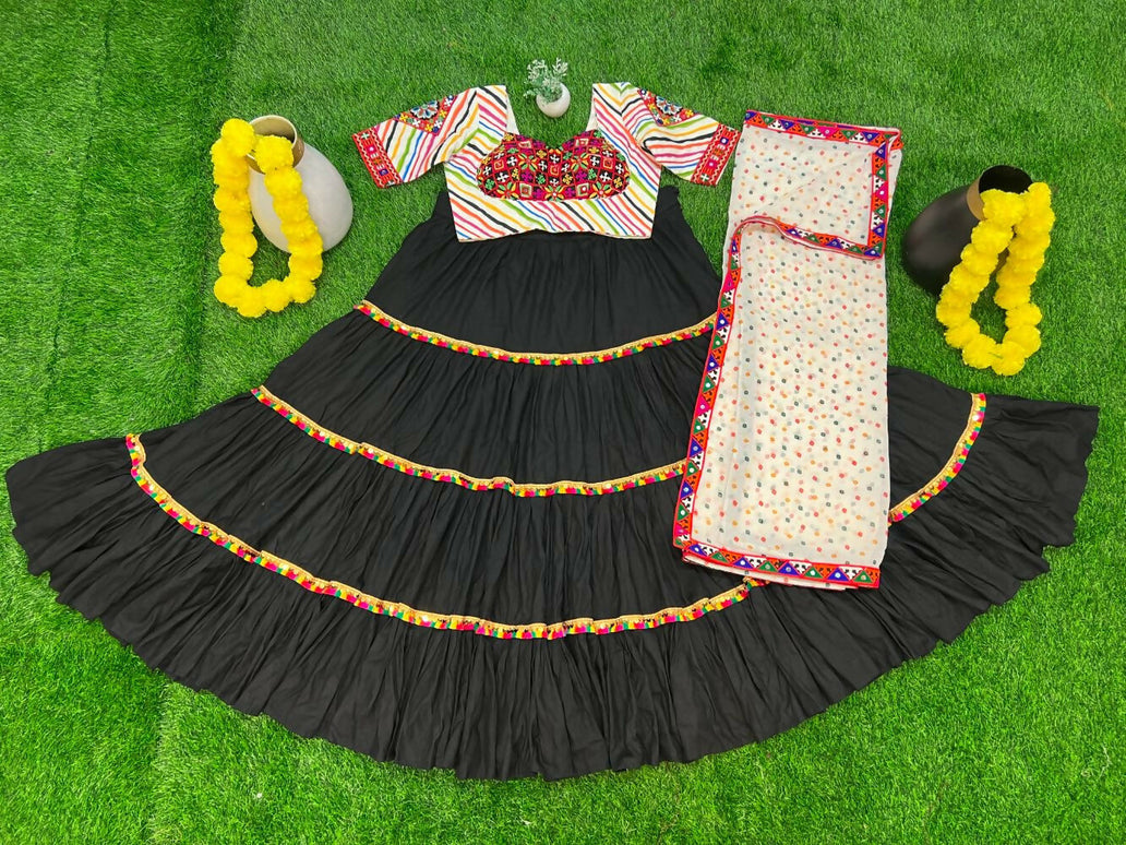 Aastha Fashion Black Rayon Readymade Lace Semi Stitched Wedding Wear Lehenga Choli