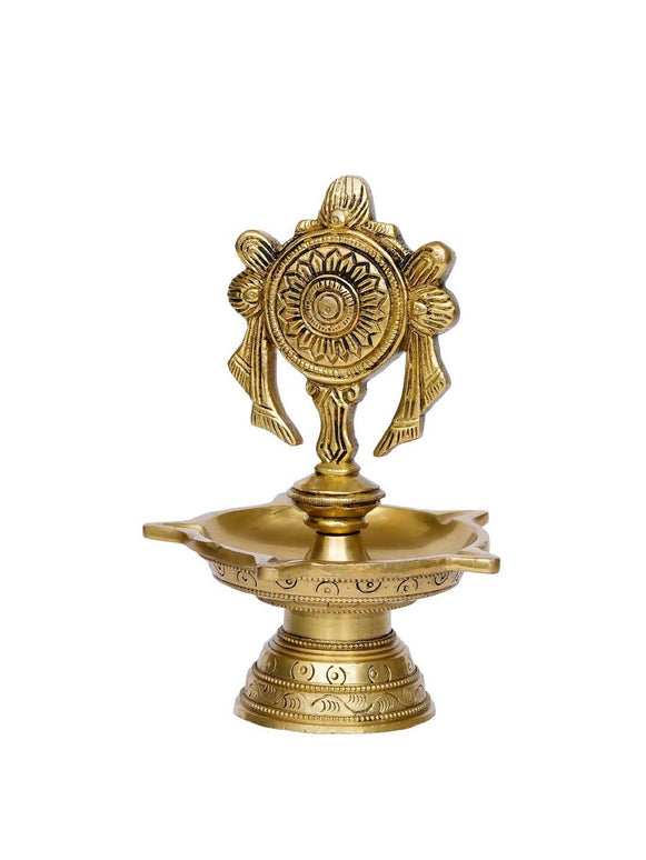 eCraftIndia Gold-Toned Chakra Handcrafted Brass Diya With 5 wicks