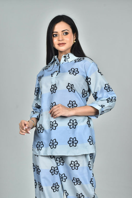 Morchari Digital Print Semi Muslin Co-Ord Set Top & Trouser-Multicolor