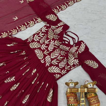 Sonakshi Women's Maharani Fox Georgette Thread Sequins Anarkali Gown Set with Dupatta