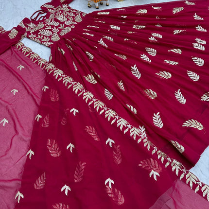 Sonakshi Women's Maharani Fox Georgette Thread Sequins Anarkali Gown Set with Dupatta