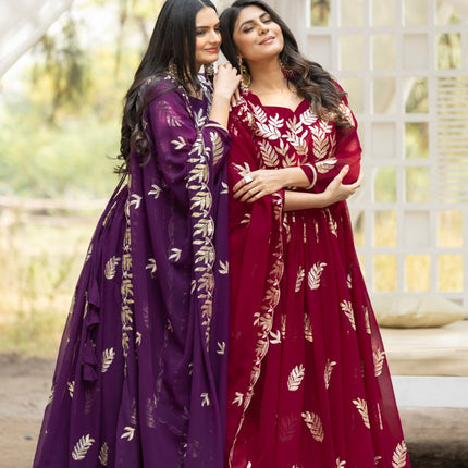 Sonakshi Women's Purple & Maharani Fox Georgette Thread Sequins Anarkali Gown Set with Dupatta