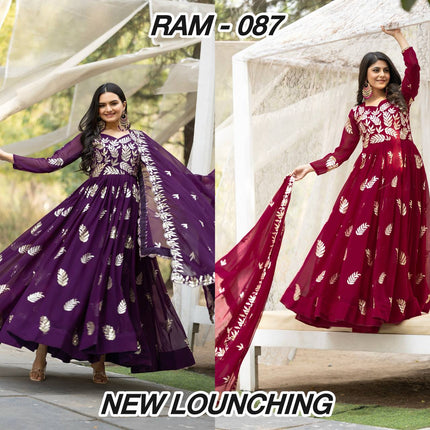 Sonakshi Women's Purple & Maharani Fox Georgette Thread Sequins Anarkali Gown Set with Dupatta