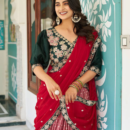 Sonakshi Women's Black Simmer & Jeqard Embroidered Lehenga Choli Set With Dupatta