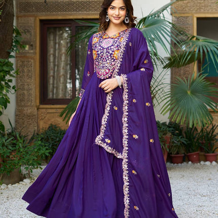 Sonakshi Women's Jamli Star Georgette Thread & 3mm Sequence Embroidered Work Anarkali Gown Set With Dupatta