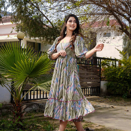 Sonakshi Women's Multycolor Rayon Digital Print Full Round Flair Anarkali Gown Set